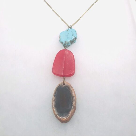 Long Elegant Multicolor Stone Pendant Necklace - Picture 1 of 8
